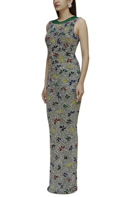 Buy Chisel By Meghna Ramrakhiya Green Net Round Embellished Gown Online at Aza Fashions Buy_Chisel By Meghna Ramrakhiya_Green Net Round Embellished Gown _Online_at_Aza_Fashions