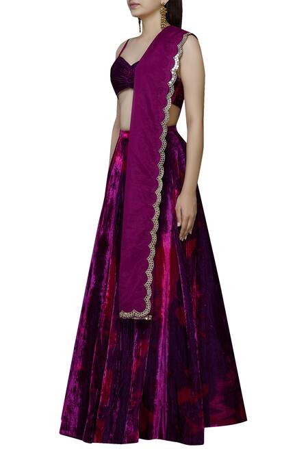 Buy Akanksha Gajria Purple Blouse Tie-dye Velvet Lehenga Set Online at Aza Fashions Buy_Akanksha Gajria_Purple Blouse Tie-dye Velvet Lehenga Set_Online_at_Aza_Fashions