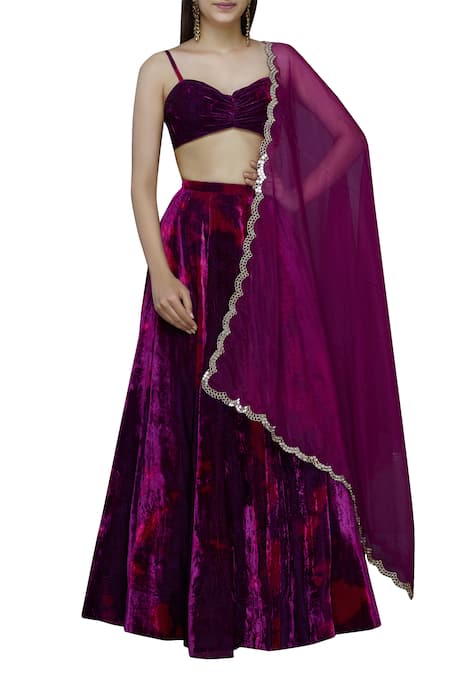 Akanksha Gajria Purple Blouse Tie-dye Velvet Lehenga Set