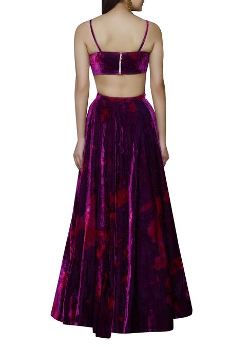 Shop Akanksha Gajria Purple Blouse Tie-dye Velvet Lehenga Set at Aza Fashions Shop_Akanksha Gajria_Purple Blouse Tie-dye Velvet Lehenga Set_at_Aza_Fashions
