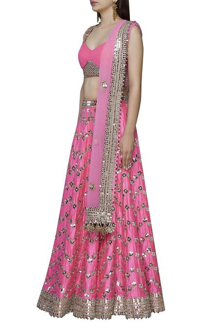 Buy_Akanksha Gajria_Pink Blouse Embroidered Lehenga Set_Online_at_Aza_Fashions