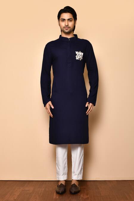 Shop Arihant Rai Sinha Blue Rayon, Cotton Zari Ganpati Placement Embroidered Kurta Set Online at Aza Fashions Shop_Arihant Rai Sinha_Blue Rayon, Cotton Zari Ganpati Placement Embroidered Kurta Set _Online_at_Aza_Fashions
