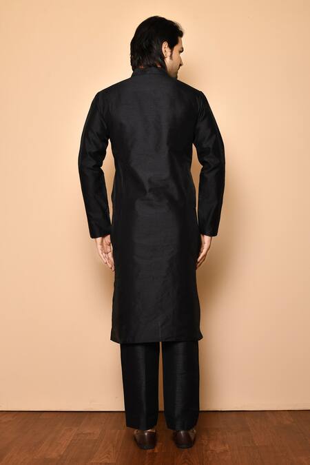 Shop_Arihant Rai Sinha_Black Silk, Cotton Raw Kurta Set _at_Aza_Fashions