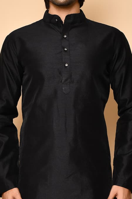 Shop_Arihant Rai Sinha_Black Silk, Cotton Raw Kurta Set _Online_at_Aza_Fashions