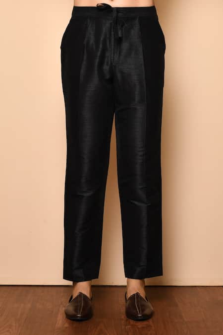 Arihant Rai Sinha_Black Silk, Cotton Raw Kurta Set _at_Aza_Fashions