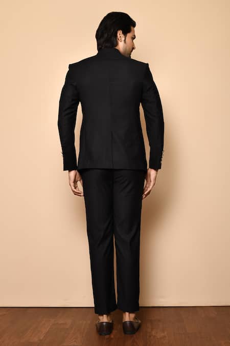Shop_Arihant Rai Sinha_Black Cotton Metallic Thread Suiting Bandhgala And Pant Set _at_Aza_Fashions