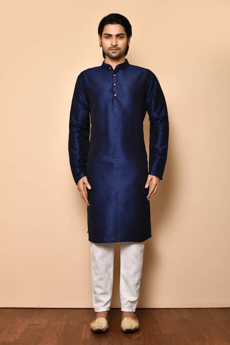 Buy Arihant Rai Sinha Blue Cotton, Silk Mandarin Collar Kurta Set Online at Aza Fashions Buy_Arihant Rai Sinha_Blue Cotton, Silk Mandarin Collar Kurta Set _Online_at_Aza_Fashions
