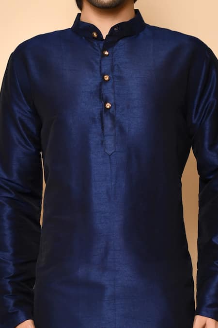 Shop Arihant Rai Sinha Blue Cotton, Silk Mandarin Collar Kurta Set Online at Aza Fashions Shop_Arihant Rai Sinha_Blue Cotton, Silk Mandarin Collar Kurta Set _Online_at_Aza_Fashions