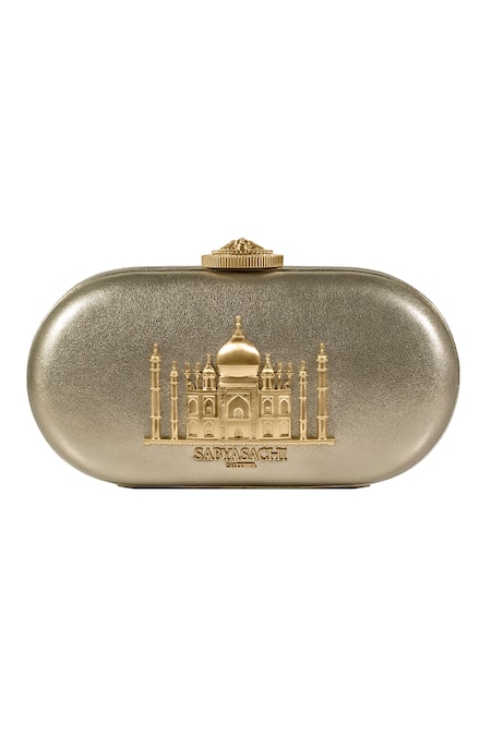 Shop_Sabyasachi_Silver Embroidery, Metallic Thread Taj Minaudiere Clutch _at_Aza_Fashions