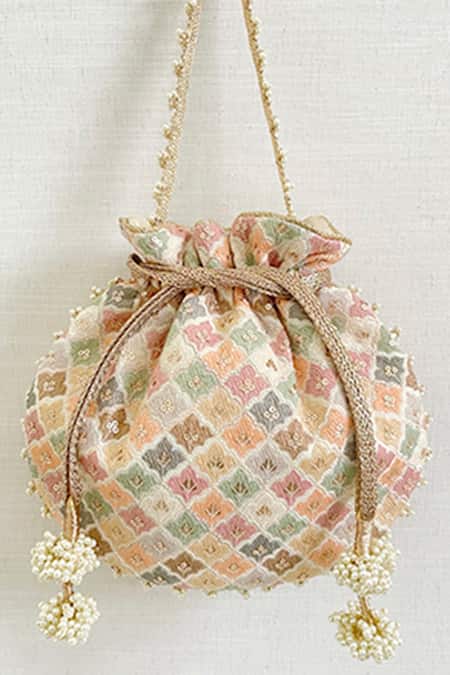 White Silver Sequin Pearl Potli Bag For Weddings By Indian Collectible:  Handbags: Amazon.com