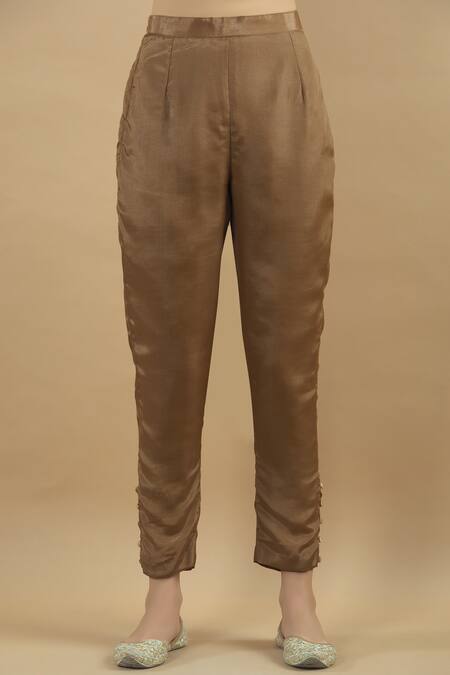 Shop_Naintara Bajaj_Brown Satin, Georgette, Voile Embroidery Round Neck Kurta Set With Dupatta_Online_at_Aza_Fashions