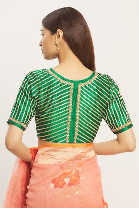 Khwaab By Sanjana Lakhani Green Gota Embroidered Silk Blouse 