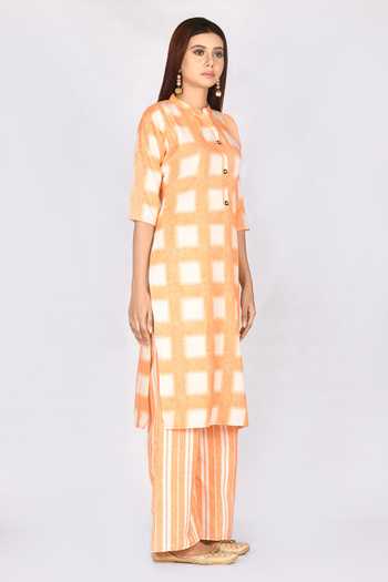 Naintara Bajaj_Orange Checkered Kurta And Palazzo Set_Online_at_Aza_Fashions