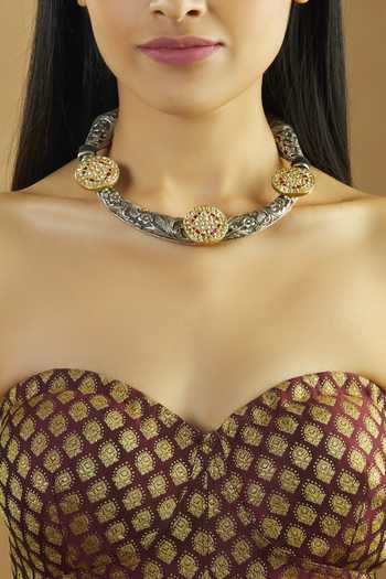Sangeeta Boochra Silver Plated Stone Choker Necklace Online at Aza Fashions Sangeeta Boochra_Silver Plated Stone Choker Necklace _Online_at_Aza_Fashions