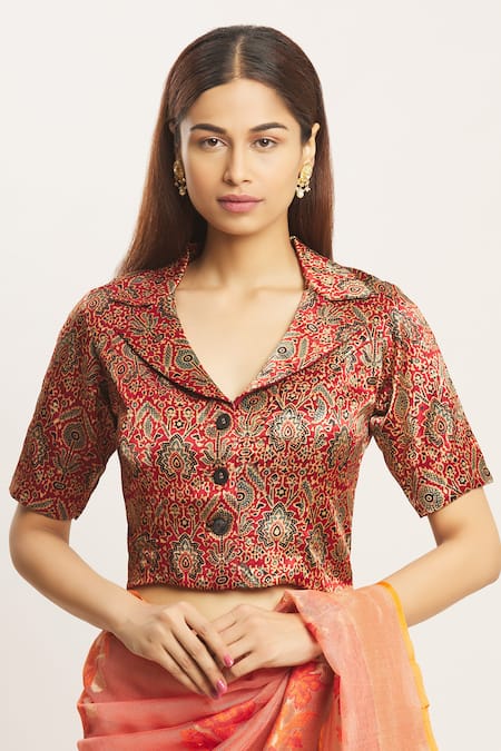 Nazaakat by Samara Singh Red Ajrakh Print Saree Blouse