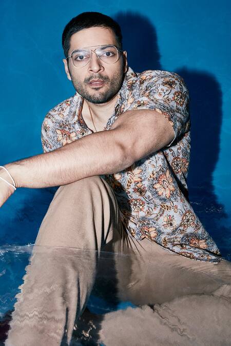 Linen Bloom_Blue Linen Floral Print Shirt _Online_at_Aza_Fashions