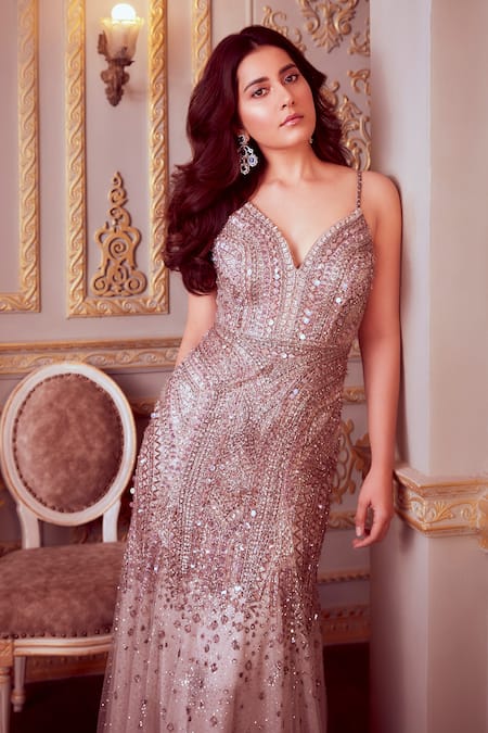 Navy Blue Sequin Gown – Seema Gujral