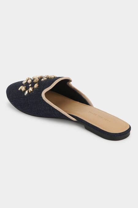 Buy_Aanchal Sayal_Blue Embellished Denim Mules_Online_at_Aza_Fashions