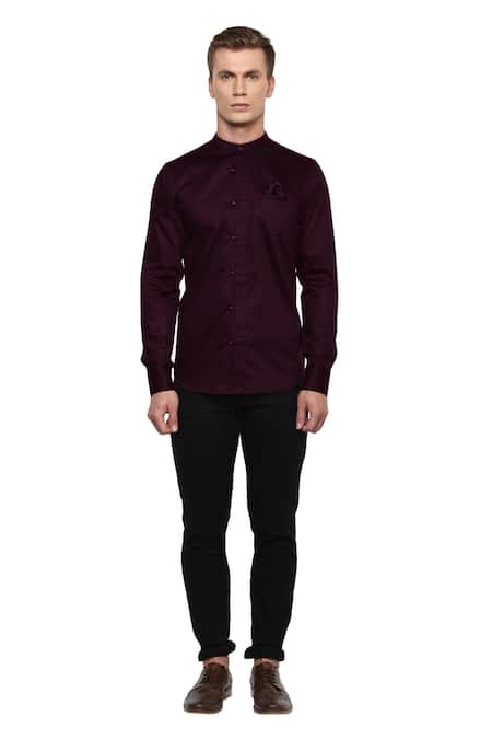 Lacquer Embassy_Maroon 100% Premium Cotton Shirt _Online_at_Aza_Fashions