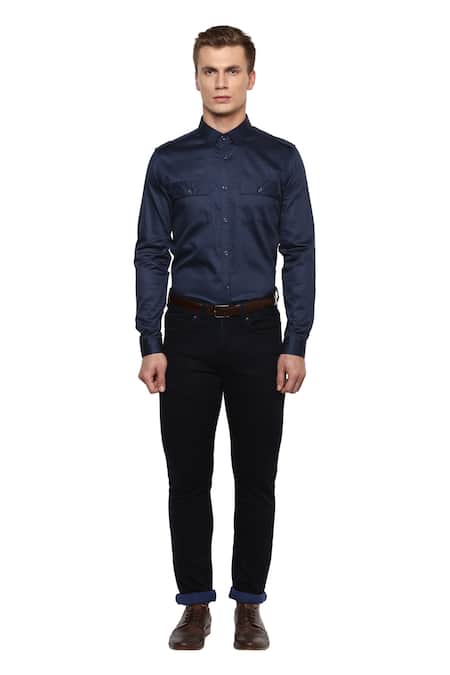 Lacquer Embassy_Blue 100% Premium Cotton Shirt _Online_at_Aza_Fashions