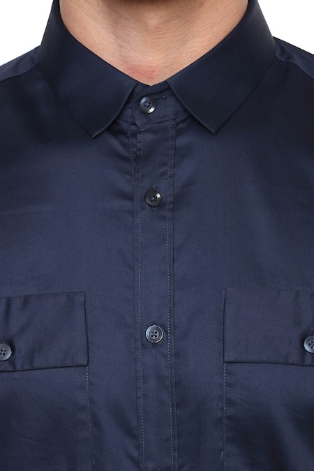 Buy_Lacquer Embassy_Blue 100% Premium Cotton Shirt _Online_at_Aza_Fashions