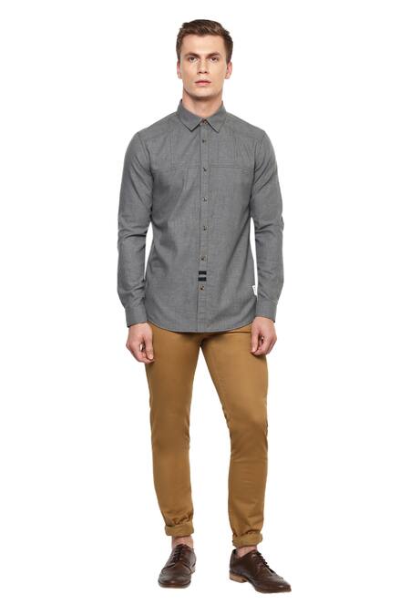 Lacquer Embassy_Grey 100% Premium Cotton Shirt _Online_at_Aza_Fashions