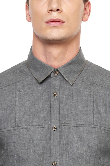 Buy_Lacquer Embassy_Grey 100% Premium Cotton Shirt _Online_at_Aza_Fashions