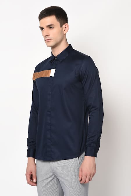 Lacquer Embassy_Blue 100% Premium Cotton Slim Fit Shirt _Online_at_Aza_Fashions