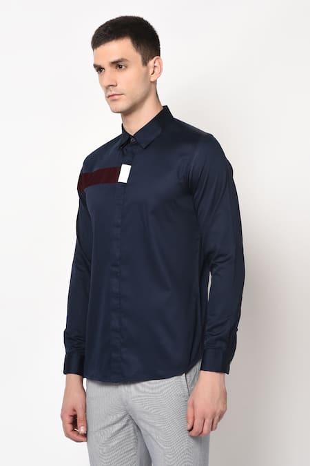 Lacquer Embassy Blue 100% Premium Cotton Slim Fit Shirt Online at Aza Fashions Lacquer Embassy_Blue 100% Premium Cotton Slim Fit Shirt _Online_at_Aza_Fashions