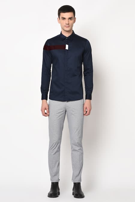 Buy Lacquer Embassy Blue 100% Premium Cotton Slim Fit Shirt Online at Aza Fashions Buy_Lacquer Embassy_Blue 100% Premium Cotton Slim Fit Shirt _Online_at_Aza_Fashions