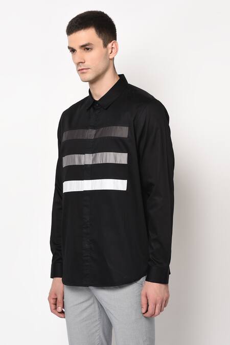 Lacquer Embassy Black 100% Premium Cotton Slim Fit Shirt Online at Aza Fashions Lacquer Embassy_Black 100% Premium Cotton Slim Fit Shirt _Online_at_Aza_Fashions