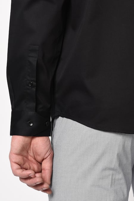 Shop Lacquer Embassy Black 100% Premium Cotton Slim Fit Shirt Online at Aza Fashions Shop_Lacquer Embassy_Black 100% Premium Cotton Slim Fit Shirt _Online_at_Aza_Fashions
