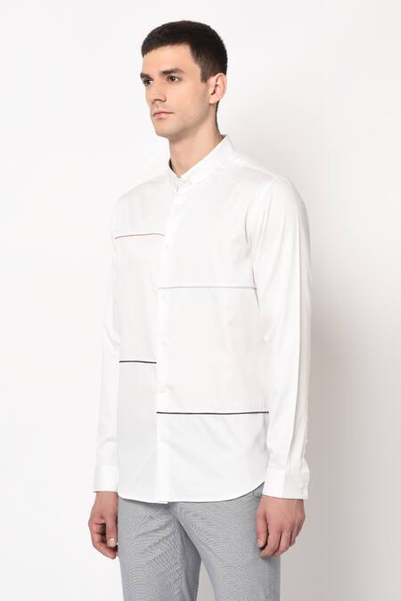 Lacquer Embassy_White 100% Premium Cotton Slim Fit Shirt _Online_at_Aza_Fashions