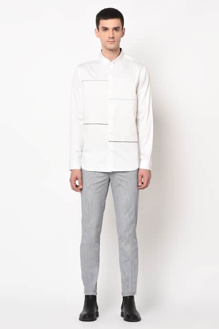 Buy_Lacquer Embassy_White 100% Premium Cotton Slim Fit Shirt _Online_at_Aza_Fashions