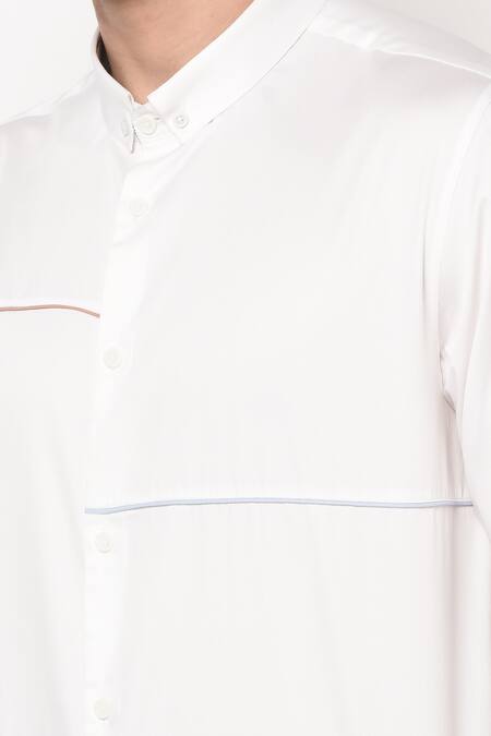 Lacquer Embassy_White 100% Premium Cotton Slim Fit Shirt _at_Aza_Fashions