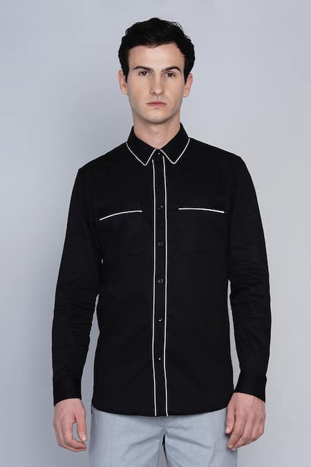 Lacquer Embassy_Black 100% Premium Cotton Shirt _Online_at_Aza_Fashions