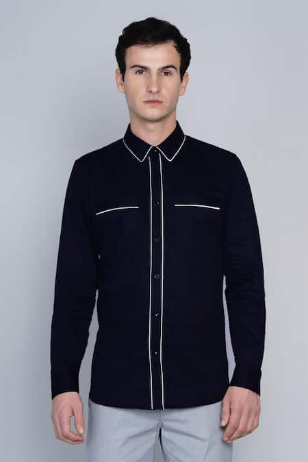 Lacquer Embassy_Blue 100% Premium Cotton Shirt _Online_at_Aza_Fashions