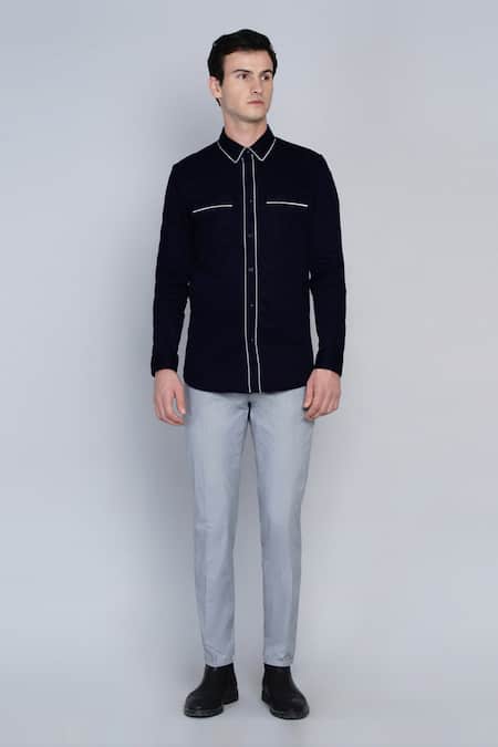 Buy_Lacquer Embassy_Blue 100% Premium Cotton Shirt _Online_at_Aza_Fashions