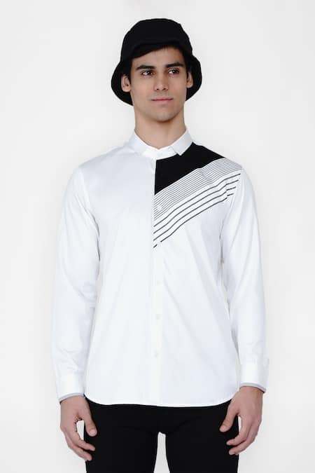 Lacquer Embassy_White Cotton Satin Cut And Sew Casual Shirt _Online_at_Aza_Fashions