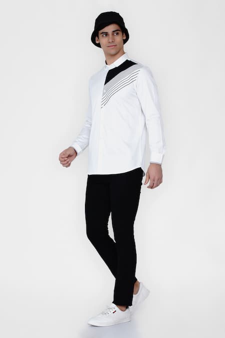 Buy_Lacquer Embassy_White Cotton Satin Cut And Sew Casual Shirt _Online_at_Aza_Fashions