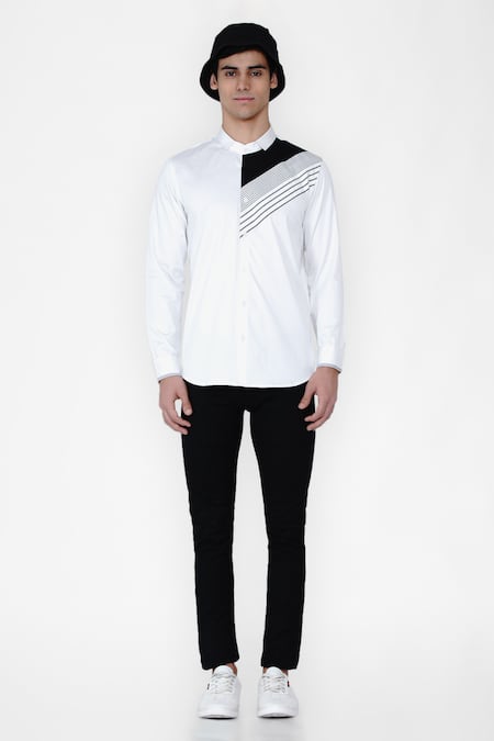 Shop_Lacquer Embassy_White Cotton Satin Cut And Sew Casual Shirt _Online_at_Aza_Fashions