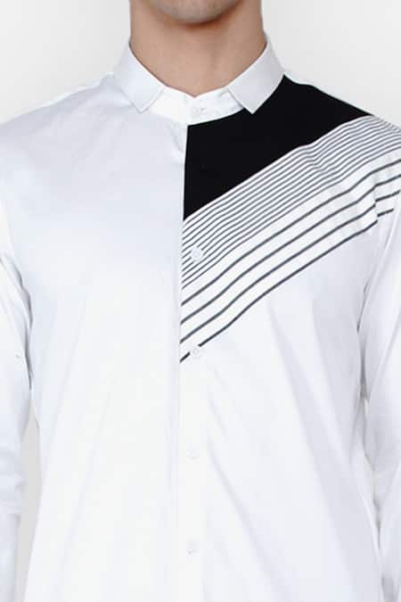 Lacquer Embassy_White Cotton Satin Cut And Sew Casual Shirt _at_Aza_Fashions