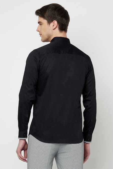 Shop Lacquer Embassy Black Cotton Satin Levant Shirt at Aza Fashions Shop_Lacquer Embassy_Black Cotton Satin Levant Shirt _at_Aza_Fashions