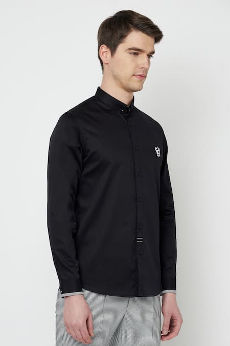 Lacquer Embassy Black Cotton Satin Levant Shirt Online at Aza Fashions Lacquer Embassy_Black Cotton Satin Levant Shirt _Online_at_Aza_Fashions