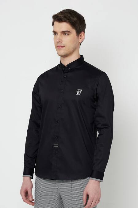 Shop Lacquer Embassy Black Cotton Satin Levant Shirt Online at Aza Fashions Shop_Lacquer Embassy_Black Cotton Satin Levant Shirt _Online_at_Aza_Fashions