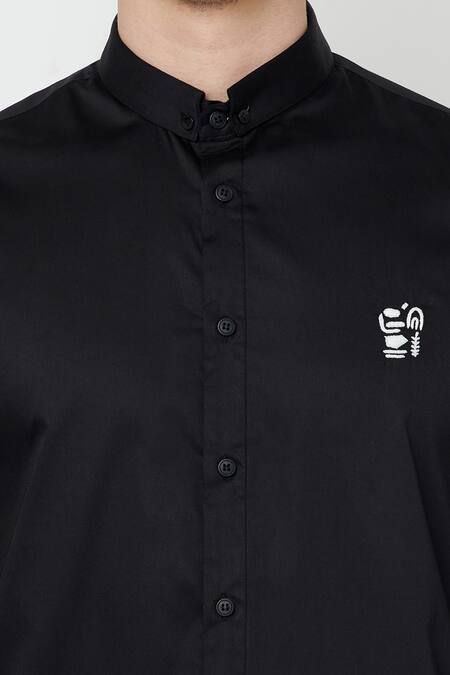 Lacquer Embassy Black Cotton Satin Levant Shirt at Aza Fashions Lacquer Embassy_Black Cotton Satin Levant Shirt _at_Aza_Fashions