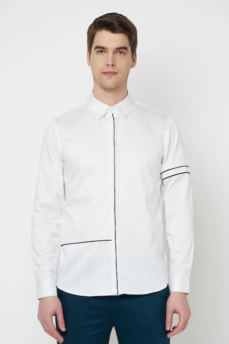 Buy Lacquer Embassy White Cotton Satin Ukase Shirt Online at Aza Fashions Buy_Lacquer Embassy_White Cotton Satin Ukase Shirt _Online_at_Aza_Fashions