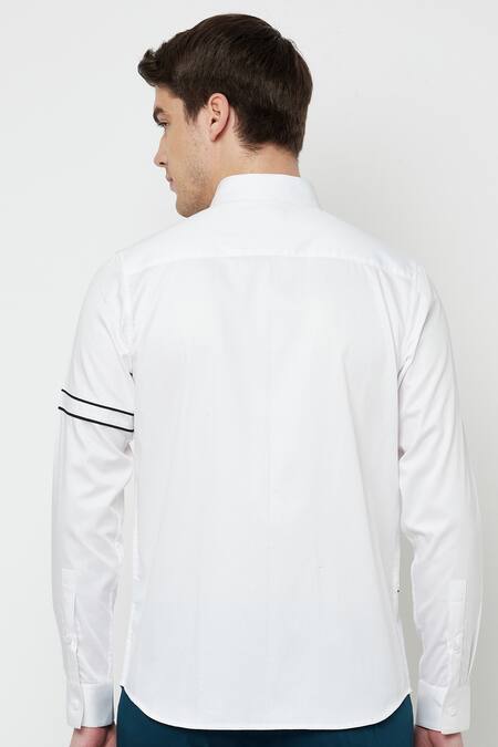 Shop Lacquer Embassy White Cotton Satin Ukase Shirt at Aza Fashions Shop_Lacquer Embassy_White Cotton Satin Ukase Shirt _at_Aza_Fashions