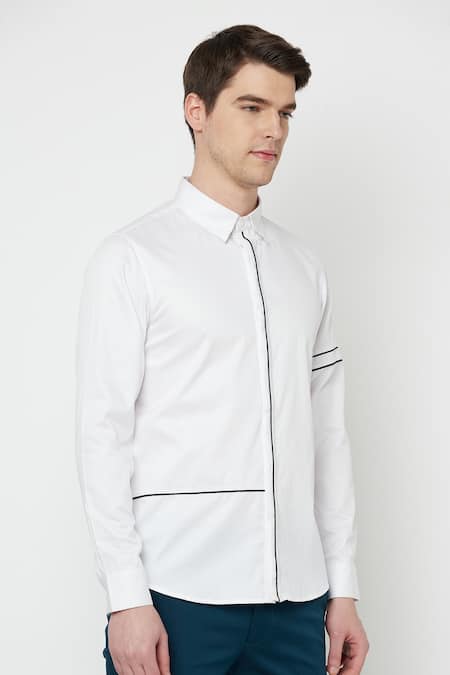 Lacquer Embassy White Cotton Satin Ukase Shirt Online at Aza Fashions Lacquer Embassy_White Cotton Satin Ukase Shirt _Online_at_Aza_Fashions