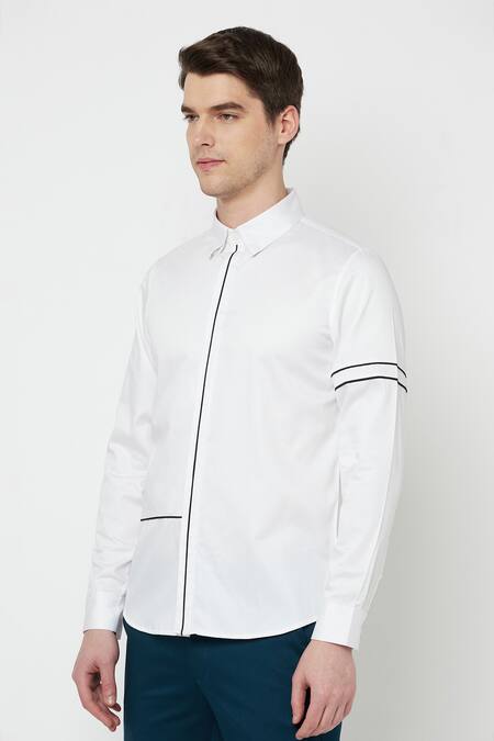 Shop Lacquer Embassy White Cotton Satin Ukase Shirt Online at Aza Fashions Shop_Lacquer Embassy_White Cotton Satin Ukase Shirt _Online_at_Aza_Fashions
